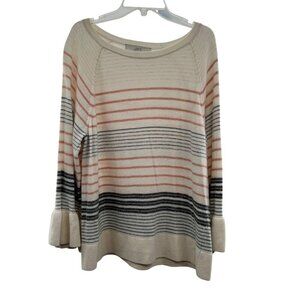 LOFT Striped Pullover Sweater Long Sleeve Ruffle Cuff Size Medium
